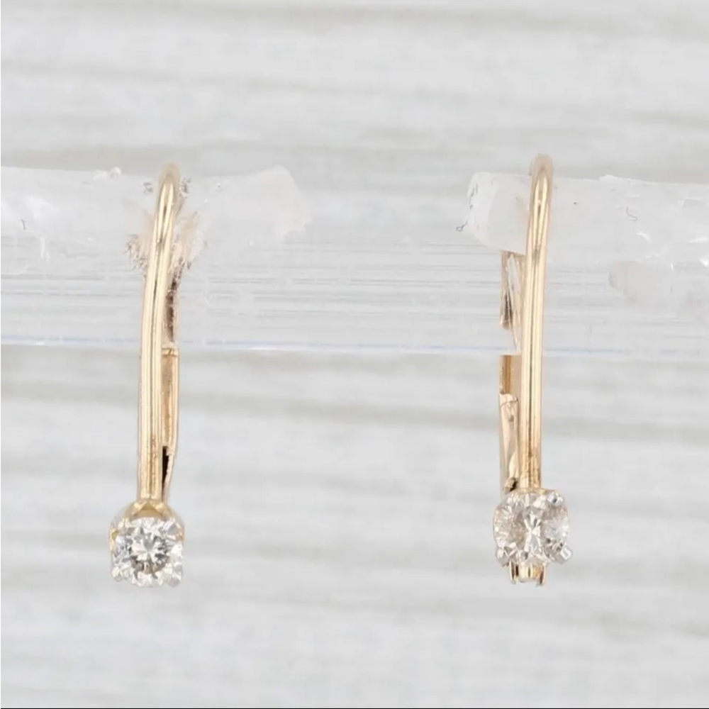 Diamond Drop Earrings 10k Yellow Gold Round Solitaires